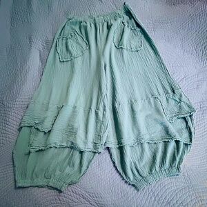 Oh My Gauze  Boho Balloon leg fun pant in Dusky Ocean  1XL